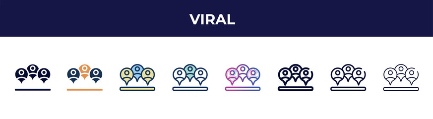 viral icon in 8 styles. line, filled, glyph, thin outline, colorful, stroke and gradient styles, viral vector sign. symbol, logo illustration. different style icons set.
