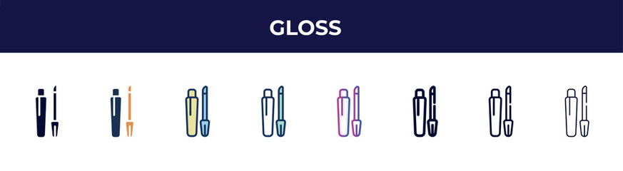 gloss icon in 8 styles. line, filled, glyph, thin outline, colorful, stroke and gradient styles, gloss vector sign. symbol, logo illustration. different style icons set.
