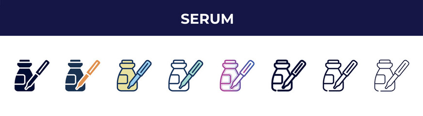 serum icon in 8 styles. line, filled, glyph, thin outline, colorful, stroke and gradient styles, serum vector sign. symbol, logo illustration. different style icons set.