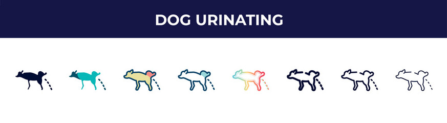 dog urinating icon in 8 styles. line, filled, glyph, thin outline, colorful, stroke and gradient styles, dog urinating vector sign. symbol, logo illustration. different style icons set.