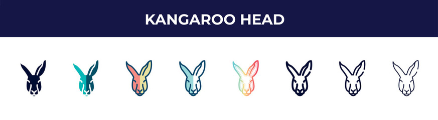 kangaroo head icon in 8 styles. line, filled, glyph, thin outline, colorful, stroke and gradient styles, kangaroo head vector sign. symbol, logo illustration. different style icons set.