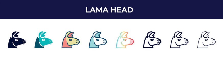 lama head icon in 8 styles. line, filled, glyph, thin outline, colorful, stroke and gradient styles, lama head vector sign. symbol, logo illustration. different style icons set. © VectorStockDesign