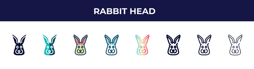 rabbit head icon in 8 styles. line, filled, glyph, thin outline, colorful, stroke and gradient styles, rabbit head vector sign. symbol, logo illustration. different style icons set.