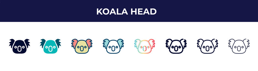 koala head icon in 8 styles. line, filled, glyph, thin outline, colorful, stroke and gradient styles, koala head vector sign. symbol, logo illustration. different style icons set.