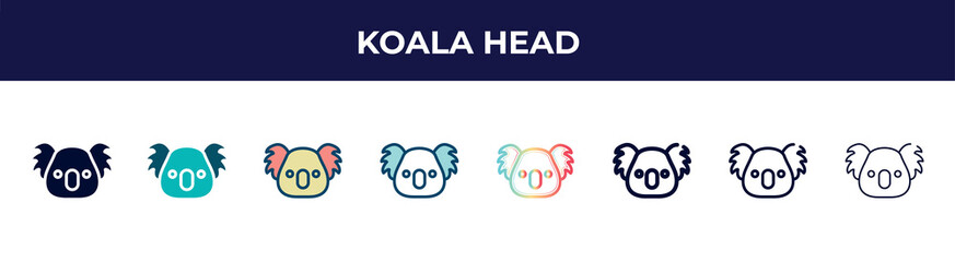 koala head icon in 8 styles. line, filled, glyph, thin outline, colorful, stroke and gradient styles, koala head vector sign. symbol, logo illustration. different style icons set. © VectorStockDesign
