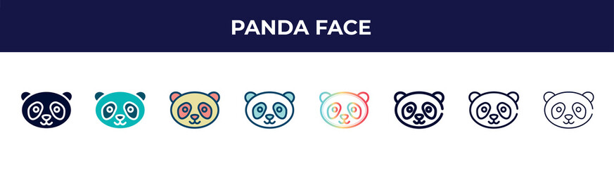 panda face icon in 8 styles. line, filled, glyph, thin outline, colorful, stroke and gradient styles, panda face vector sign. symbol, logo illustration. different style icons set.