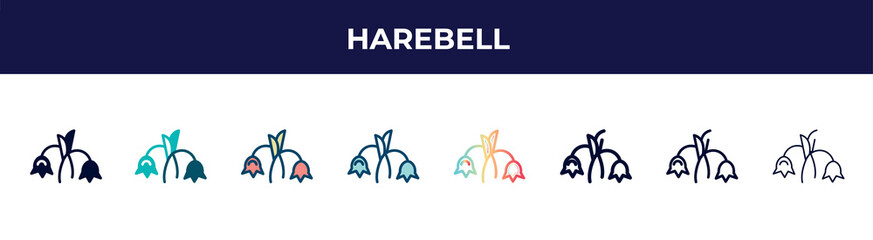 harebell icon in 8 styles. line, filled, glyph, thin outline, colorful, stroke and gradient styles, harebell vector sign. symbol, logo illustration. different style icons set.