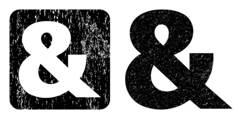Vector ampersand symbol subtracted icon. Grunge ampersand symbol stamp, done with icon and rounded square. Rounded square stamp seal have ampersand symbol subtracted shape inside. - obrazy, fototapety, plakaty