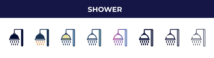 shower icon in 8 styles. line, filled, glyph, thin outline, colorful, stroke and gradient styles, shower vector sign. symbol, logo illustration. different style icons set.