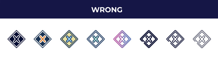 Obraz premium wrong icon in 8 styles. line, filled, glyph, thin outline, colorful, stroke and gradient styles, wrong vector sign. symbol, logo illustration. different style icons set.