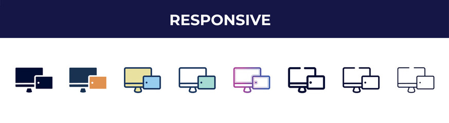 responsive icon in 8 styles. line, filled, glyph, thin outline, colorful, stroke and gradient styles, responsive vector sign. symbol, logo illustration. different style icons set.