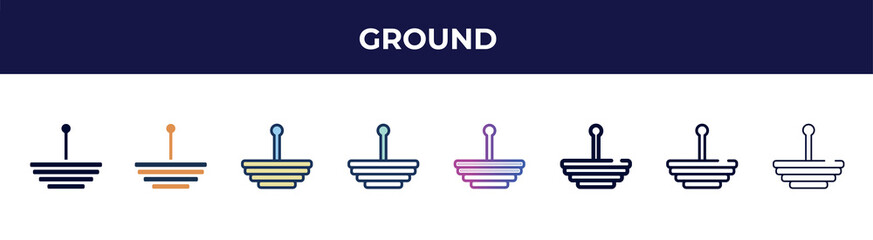 ground icon in 8 styles. line, filled, glyph, thin outline, colorful, stroke and gradient styles, ground vector sign. symbol, logo illustration. different style icons set.