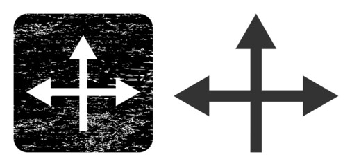 Vector intersection directions hole pictogram. Grunge intersection directions seal stamp, done from icon and rounded square.