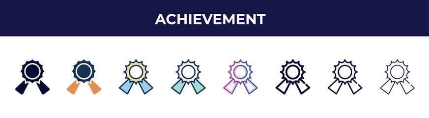 achievement icon in 8 styles. line, filled, glyph, thin outline, colorful, stroke and gradient styles, achievement vector sign. symbol, logo illustration. different style icons set.