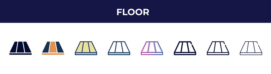 floor icon in 8 styles. line, filled, glyph, thin outline, colorful, stroke and gradient styles, floor vector sign. symbol, logo illustration. different style icons set.