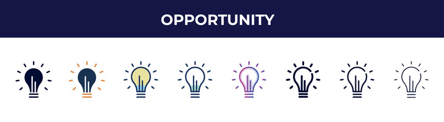 opportunity icon in 8 styles. line, filled, glyph, thin outline, colorful, stroke and gradient styles, opportunity vector sign. symbol, logo illustration. different style icons set.
