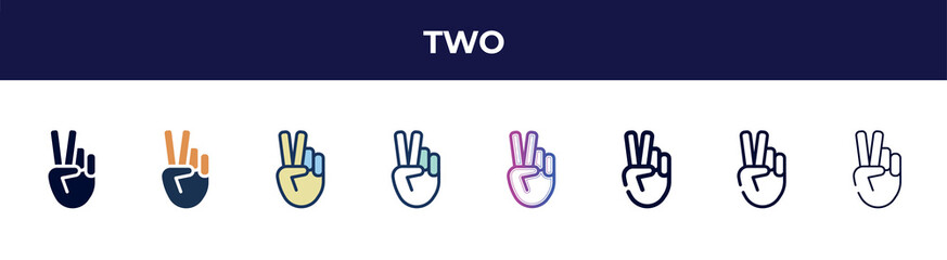 Obraz premium two icon in 8 styles. line, filled, glyph, thin outline, colorful, stroke and gradient styles, two vector sign. symbol, logo illustration. different style icons set.