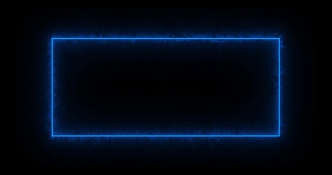 Rectangle, frame of energy, neon, smoke. blue rectangle on a black background. 3d image Gradually, a neon square of energy appeared and a constant flicker in the rectangle.
