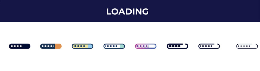 loading icon in 8 styles. line, filled, glyph, thin outline, colorful, stroke and gradient styles, loading vector sign. symbol, logo illustration. different style icons set.