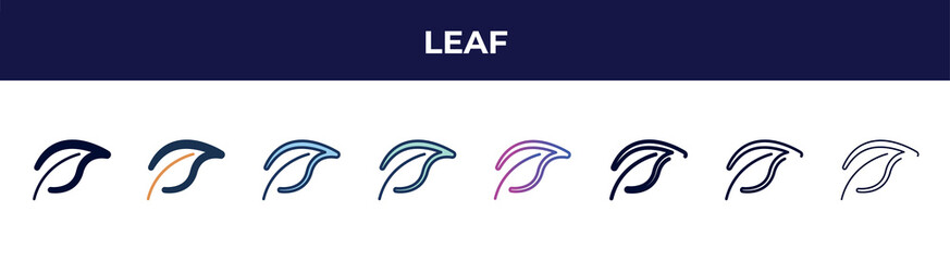 leaf icon in 8 styles. line, filled, glyph, thin outline, colorful, stroke and gradient styles, leaf vector sign. symbol, logo illustration. different style icons set.