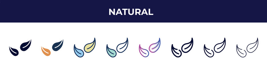 natural icon in 8 styles. line, filled, glyph, thin outline, colorful, stroke and gradient styles, natural vector sign. symbol, logo illustration. different style icons set.