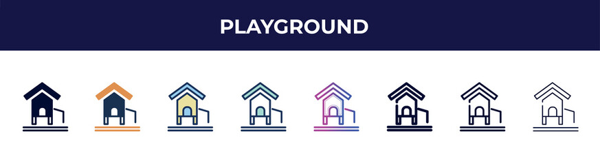 playground icon in 8 styles. line, filled, glyph, thin outline, colorful, stroke and gradient styles, playground vector sign. symbol, logo illustration. different style icons set.