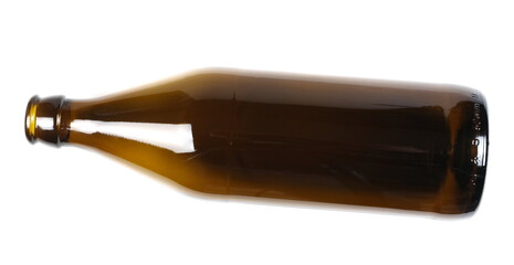  Open and blank bottle of beer isolated on white, top view