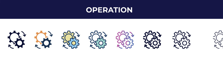 operation icon in 8 styles. line, filled, glyph, thin outline, colorful, stroke and gradient styles, operation vector sign. symbol, logo illustration. different style icons set.