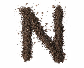 Dirt, alphabet letter N, soil isolated on white, clipping path