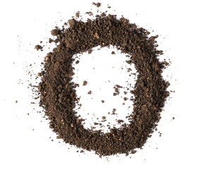 Dirt, alphabet letter O, soil isolated on white, clipping path