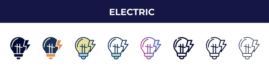 electric icon in 8 styles. line, filled, glyph, thin outline, colorful, stroke and gradient styles, electric vector sign. symbol, logo illustration. different style icons set.