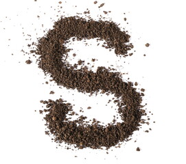 Dirt, alphabet letter S, soil isolated on white, clipping path