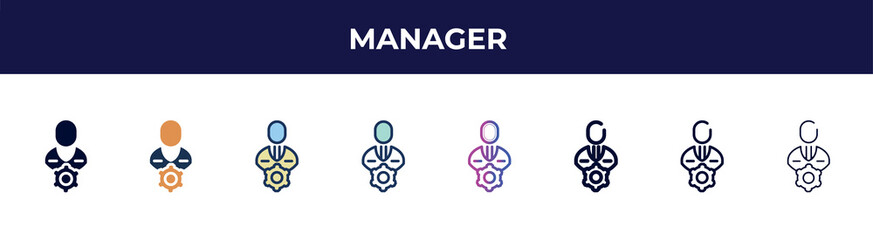 manager icon in 8 styles. line, filled, glyph, thin outline, colorful, stroke and gradient styles, manager vector sign. symbol, logo illustration. different style icons set.