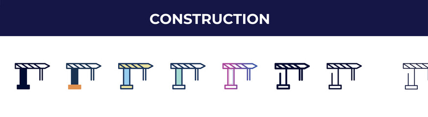 Fototapeta premium construction icon in 8 styles. line, filled, glyph, thin outline, colorful, stroke and gradient styles, construction vector sign. symbol, logo illustration. different style icons set.