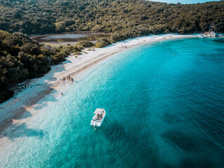 Aerial drone view of beutiful beach in corfu island, Greece - obrazy, fototapety, plakaty