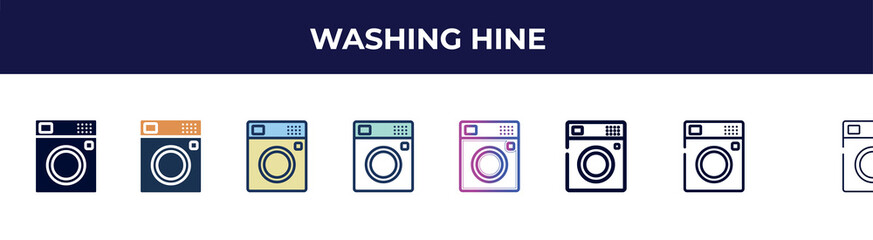 washing hine icon in 8 styles. line, filled, glyph, thin outline, colorful, stroke and gradient styles, washing hine vector sign. symbol, logo illustration. different style icons set.