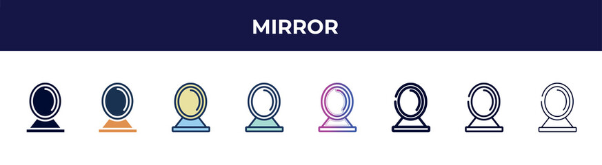 mirror icon in 8 styles. line, filled, glyph, thin outline, colorful, stroke and gradient styles, mirror vector sign. symbol, logo illustration. different style icons set.