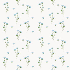 Simple seamless pattern with decorative flowers and leaves. Floral tenderness background for textile, fabric manufacturing, wallpaper, covers, surface, print, gift wrap, scrapbooking.