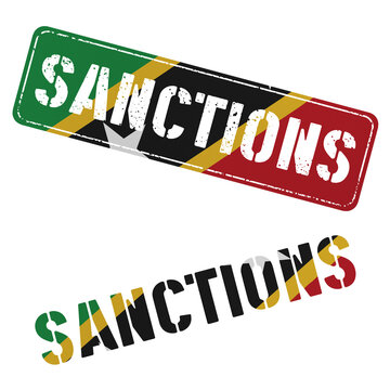 Sanctions sign in colors of national flag. Clip art set on white background. Saint Kitts and Nevis