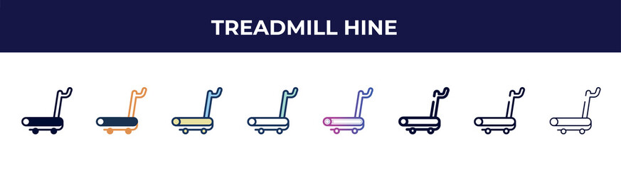 Fototapeta premium treadmill hine icon in 8 styles. line, filled, glyph, thin outline, colorful, stroke and gradient styles, treadmill hine vector sign. symbol, logo illustration. different style icons set.