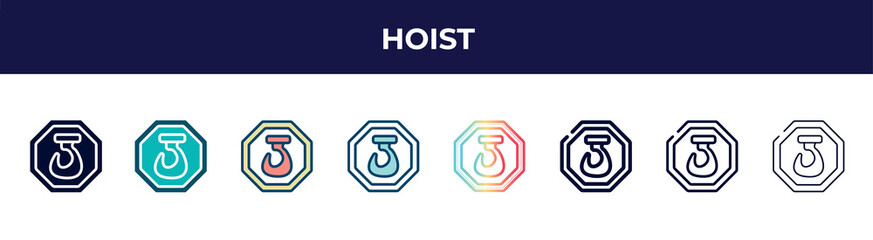 hoist icon in 8 styles. line, filled, glyph, thin outline, colorful, stroke and gradient styles, hoist vector sign. symbol, logo illustration. different style icons set.