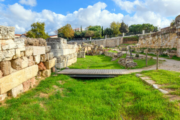 Fototapeta na wymiar The site of the ancient Eridanos river mentioned in Greek Mythology in the historical cemetery ruins of Kerameiokos, in Athens, Greece.