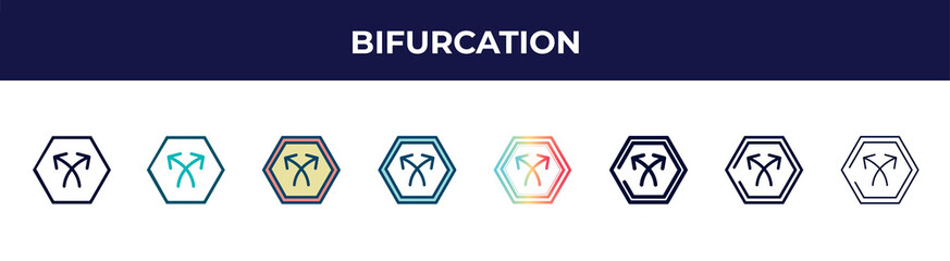 bifurcation icon in 8 styles. line, filled, glyph, thin outline, colorful, stroke and gradient styles, bifurcation vector sign. symbol, logo illustration. different style icons set.