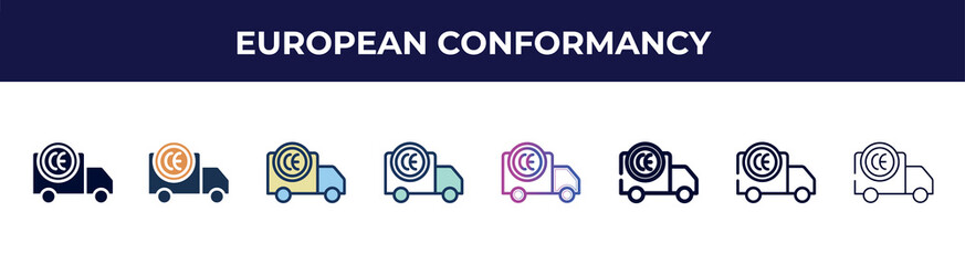 european conformancy icon in 8 styles. line, filled, glyph, thin outline, colorful, stroke and gradient styles, european conformancy vector sign. symbol, logo illustration. different style icons - obrazy, fototapety, plakaty