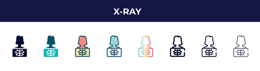 x-ray icon in 8 styles. line, filled, glyph, thin outline, colorful, stroke and gradient styles, x-ray vector sign. symbol, logo illustration. different style icons set.