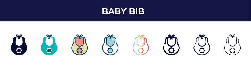 baby bib icon in 8 styles. line, filled, glyph, thin outline, colorful, stroke and gradient styles, baby bib vector sign. symbol, logo illustration. different style icons set.