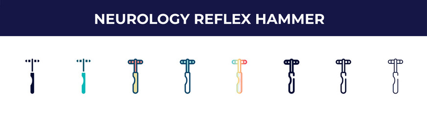 neurology reflex hammer icon in 8 styles. line, filled, glyph, thin outline, colorful, stroke and gradient styles, neurology reflex hammer vector sign. symbol, logo illustration. different style