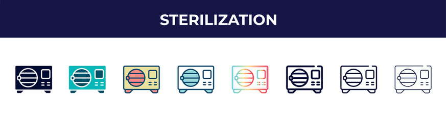 sterilization icon in 8 styles. line, filled, glyph, thin outline, colorful, stroke and gradient styles, sterilization vector sign. symbol, logo illustration. different style icons set.