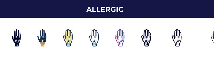 allergic icon in 8 styles. line, filled, glyph, thin outline, colorful, stroke and gradient styles, allergic vector sign. symbol, logo illustration. different style icons set.