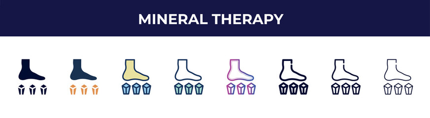mineral therapy icon in 8 styles. line, filled, glyph, thin outline, colorful, stroke and gradient styles, mineral therapy vector sign. symbol, logo illustration. different style icons set.